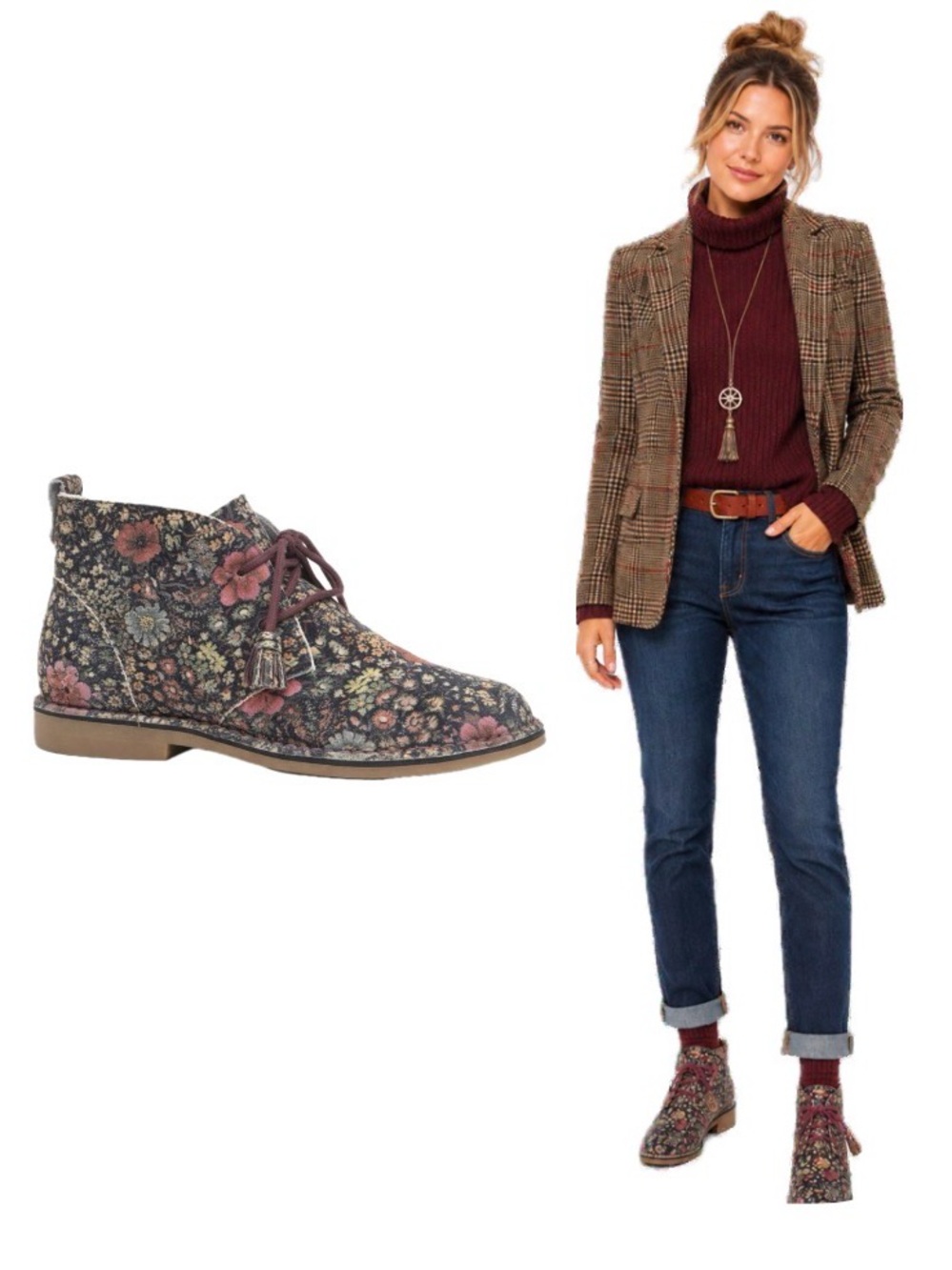 Hush puppies, Cyra Catelyn ankle boots floral suede ankle boots, Size 7.5